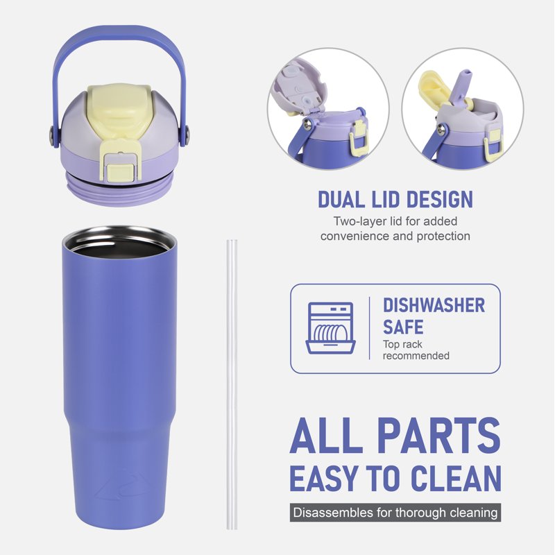 30 oz Vacuum-Insulated Stainless Steel Tumbler with Dual Lid - Purple