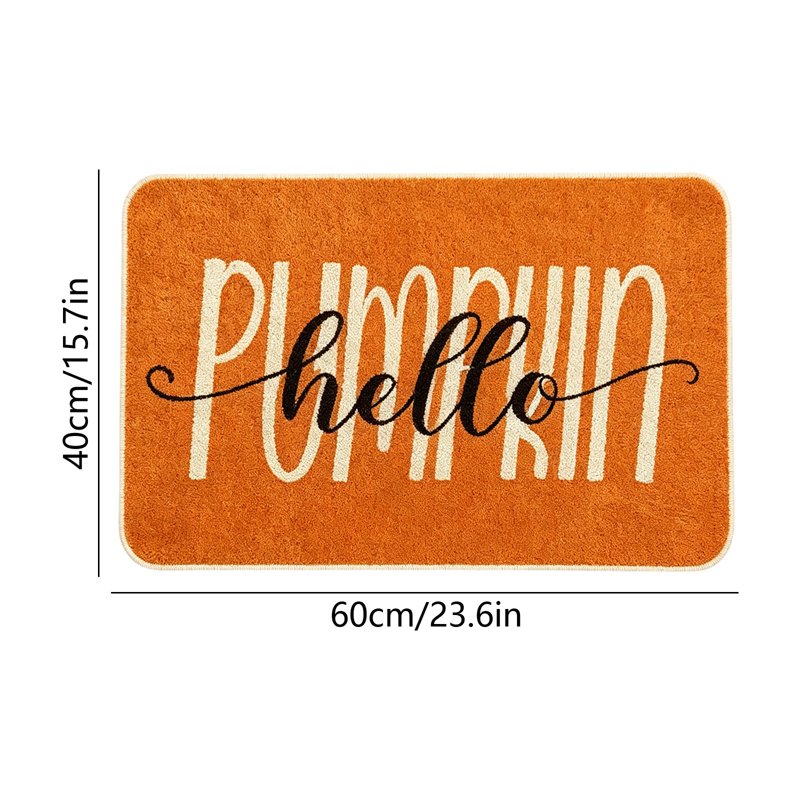 Thanksgiving Doormat - Non-Slip Orange Hello Pumpkin Autumn Front Door Mat – Indoor Outdoor Seasonal Decor - 15.8 x 23.6 Inches (V)