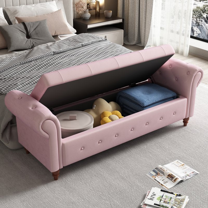 63" Storage Ottoman Bench with Rolled Arms & Button Tufting