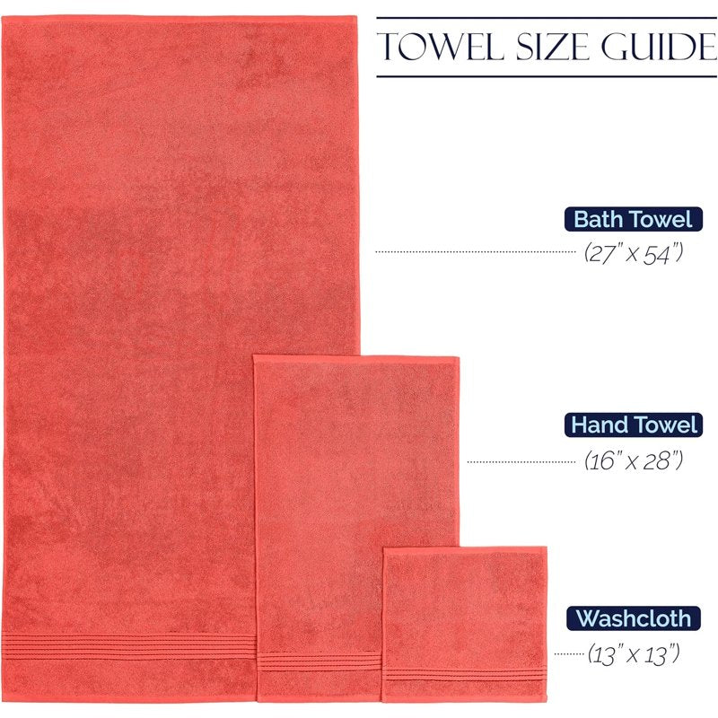 Luxury Turkish Cotton Towel Set Coral - 6-Piece Bath & Hand Towels, Washcloths