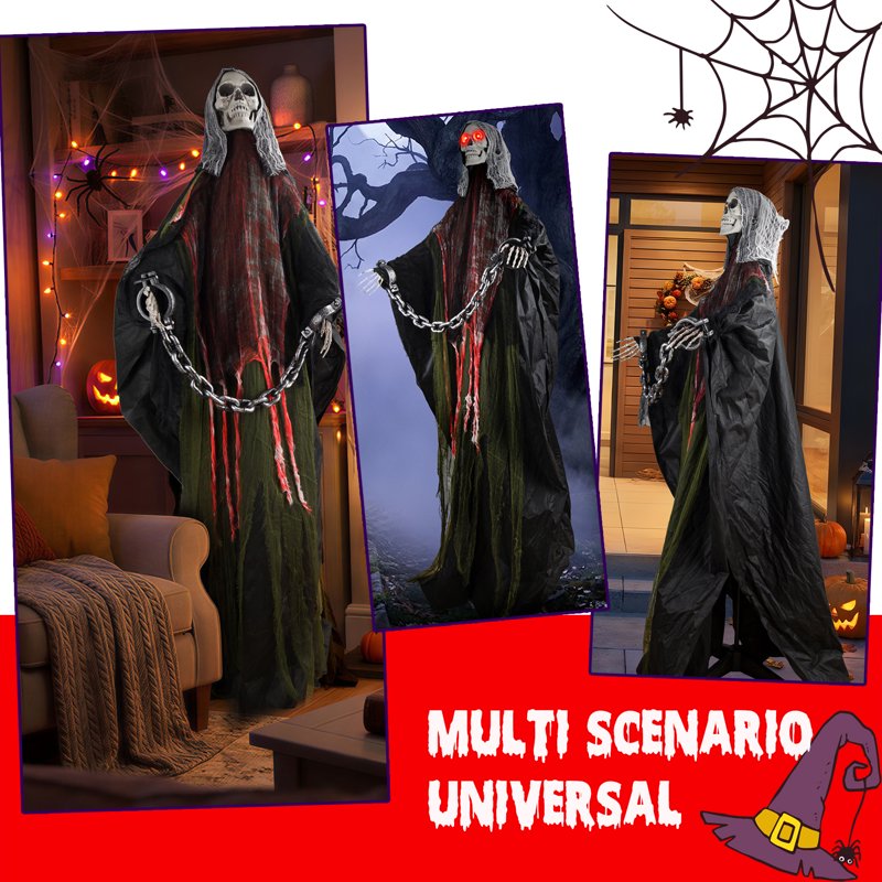 6ft Red Ghost Skeleton Halloween Decor - Outdoor Spooky Ghost, Sound-Activated & Poseable for Yard & Porch