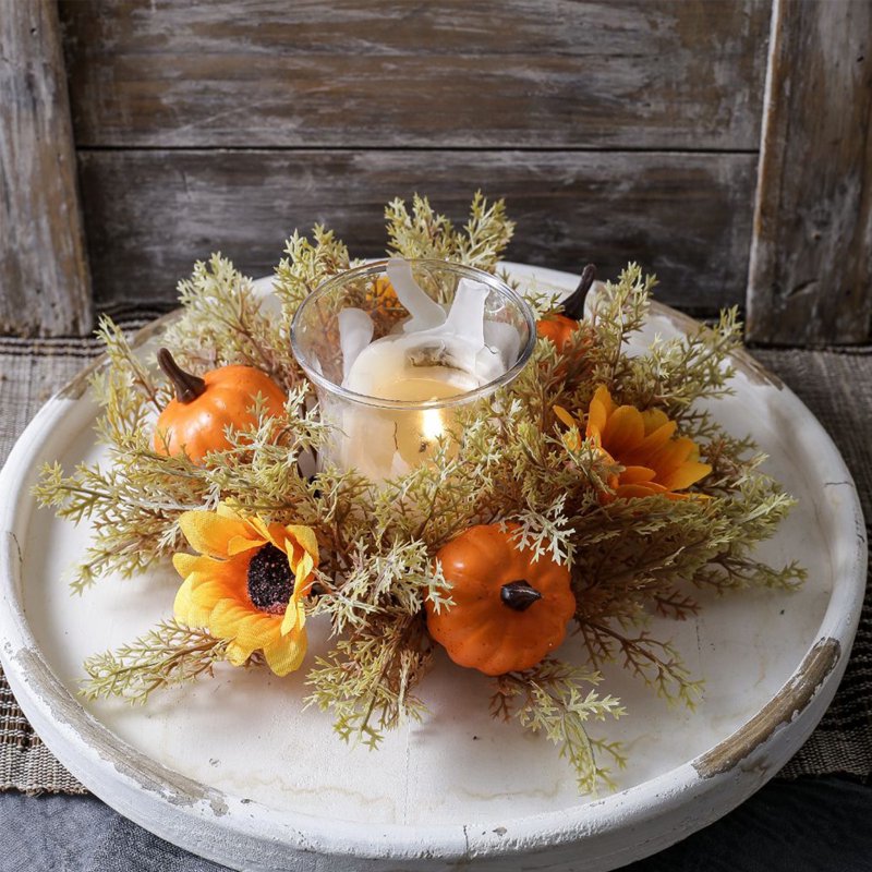Pumpkins Candle Rings Wreath Autumn Decor C