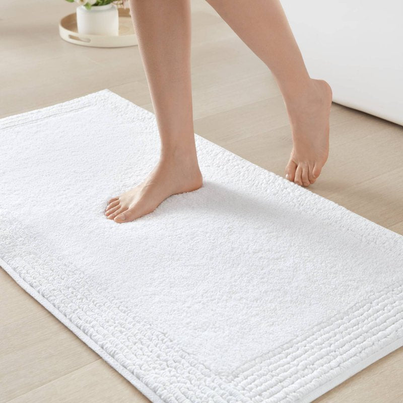 White Reversible Cotton Bath Rug 24x60 Inch 3000 GSM Ultra Plush Reversible Bathroom Mat
