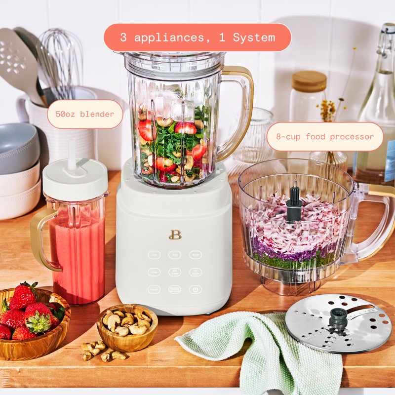 3-in-1 Kitchen System - Blender, Food Processor & Personal Blender - White Icing