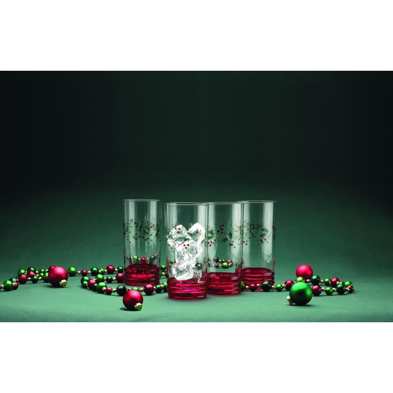 Winterberry Handpainted Cooler Glass Set - 20 oz, Set of 4