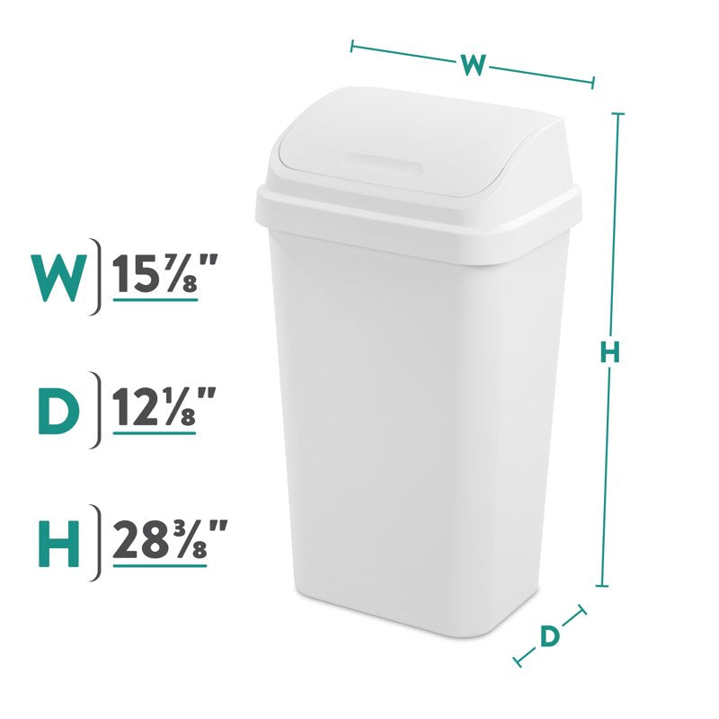 13 Gallon Kitchen Trash Can with Swing Top Lid - White