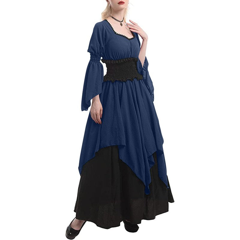 Navy Medieval Witch Dress with Mesh Bell Sleeves and Corset - XL, D36 Variation