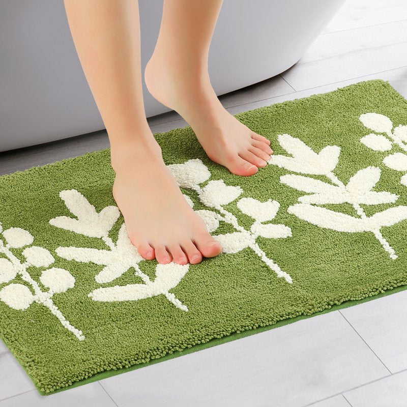 Leaves-2 Plush Fluffy Non-Slip Bath Rug 18x26 Inches - Quick Dry Bathroom Mat