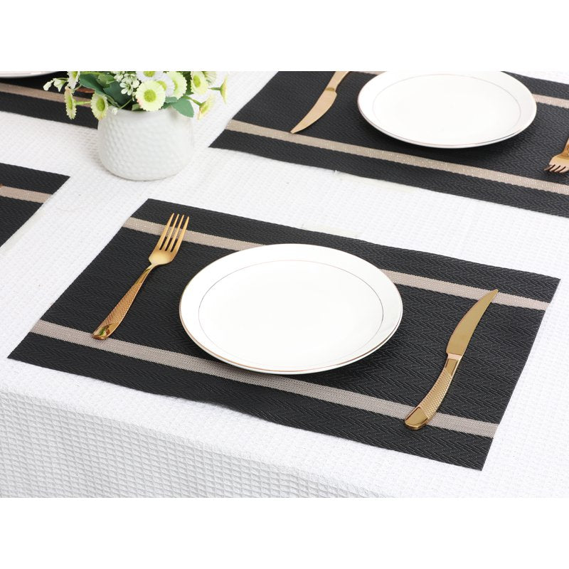 Washable Vinyl Placemats Set of 8 - Black Table Mats