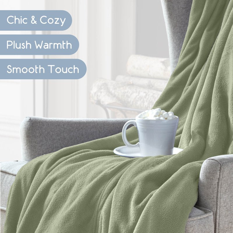 Queen Size Microfleece Bed Blanket - Soft Lightweight Cozy Throw - Green