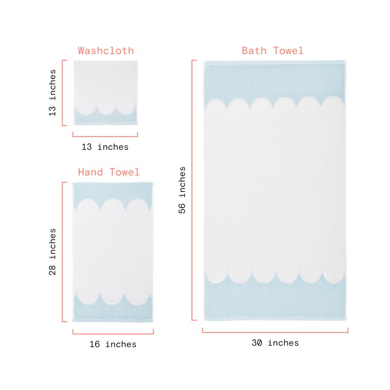 Scallop Bath Towel Set - 6-Piece Cotton Towels in Hydrangea