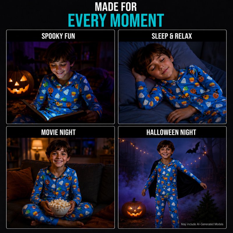 Halloween Boys Pajama Set 4T - Glow-in-the-Dark Mummies Bats Skeletons Pumpkin