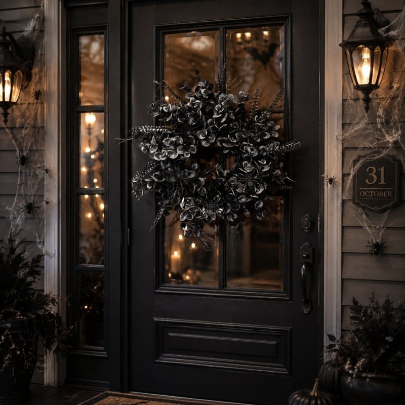 Halloween Black Door Wreath Decorations for Front Door - Variation M-9