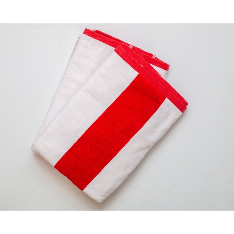 Red 2-Pack Cotton Beach Towels - Tropical Cabana Stripe, 34x68 Inches