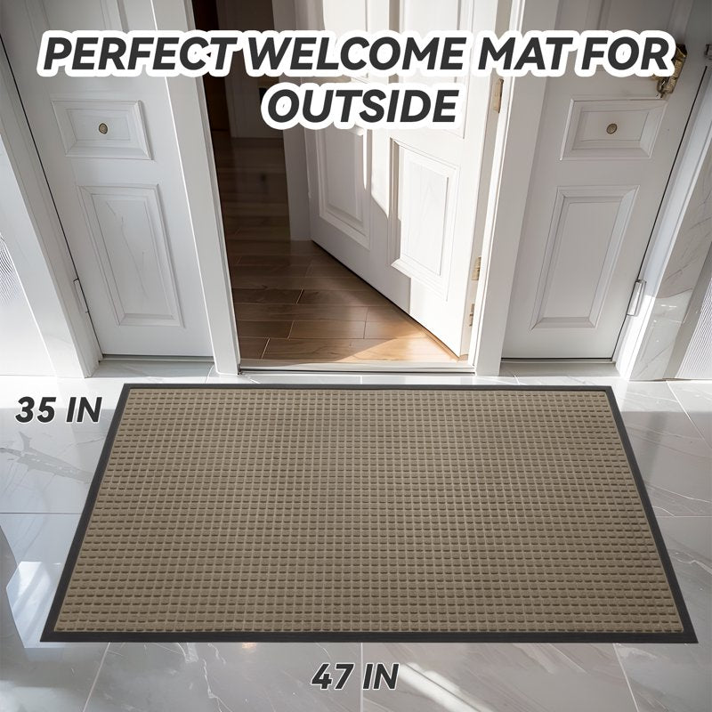 Outdoor Doormat Non Slip 35x47 Inches Checker Beige Absorbent Rubber Welcome Mat