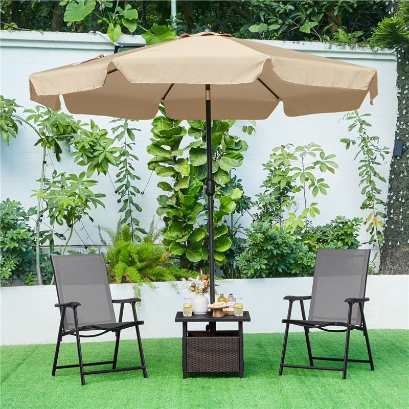 Outdoor Wicker Side Table with Umbrella Hole - Black