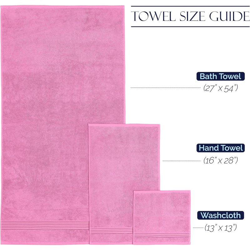 Turkish Cotton Towel Set - 6 Pieces Light Pink Bath & Hand Towels, Washcloths