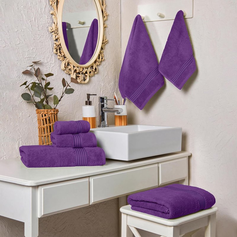 Luxury Turkish Cotton 6-Piece Towel Set - Purple, Bath, Hand & Washcloths