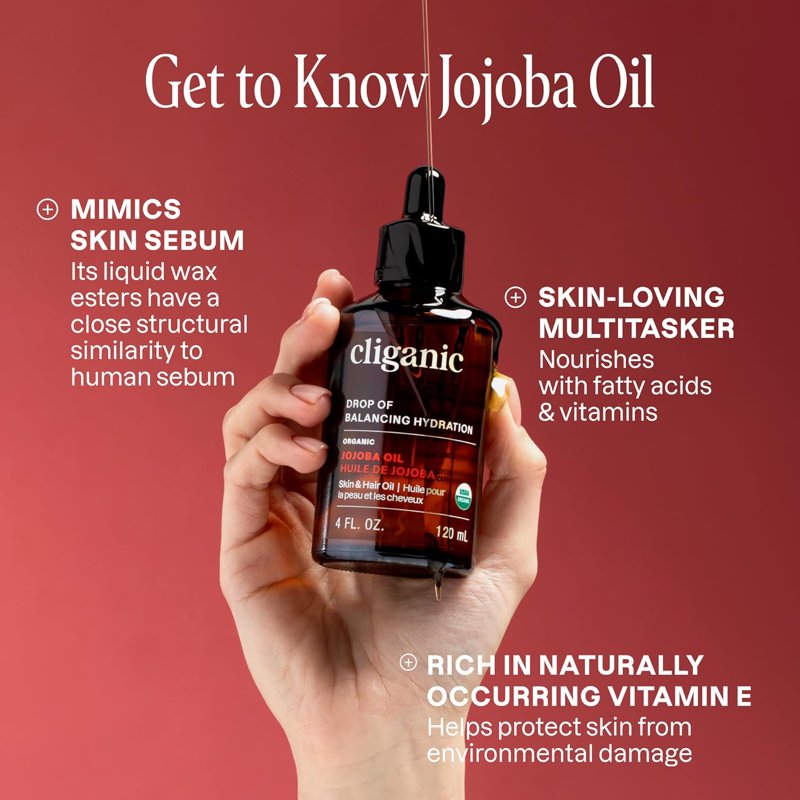 Organic Pure Cold Pressed Jojoba Oil for Face, Hair and Body, 4 fl oz