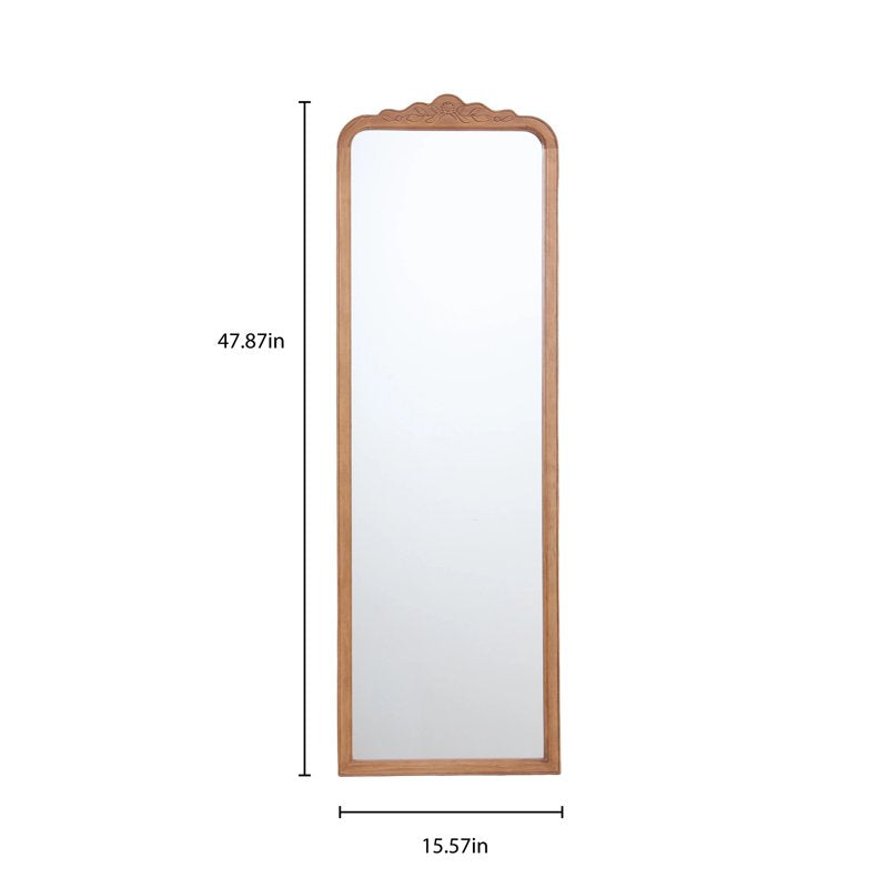 Over-the-Door Full-Length Mirror with Floral Carved Wood Frame - 16x48 Inches