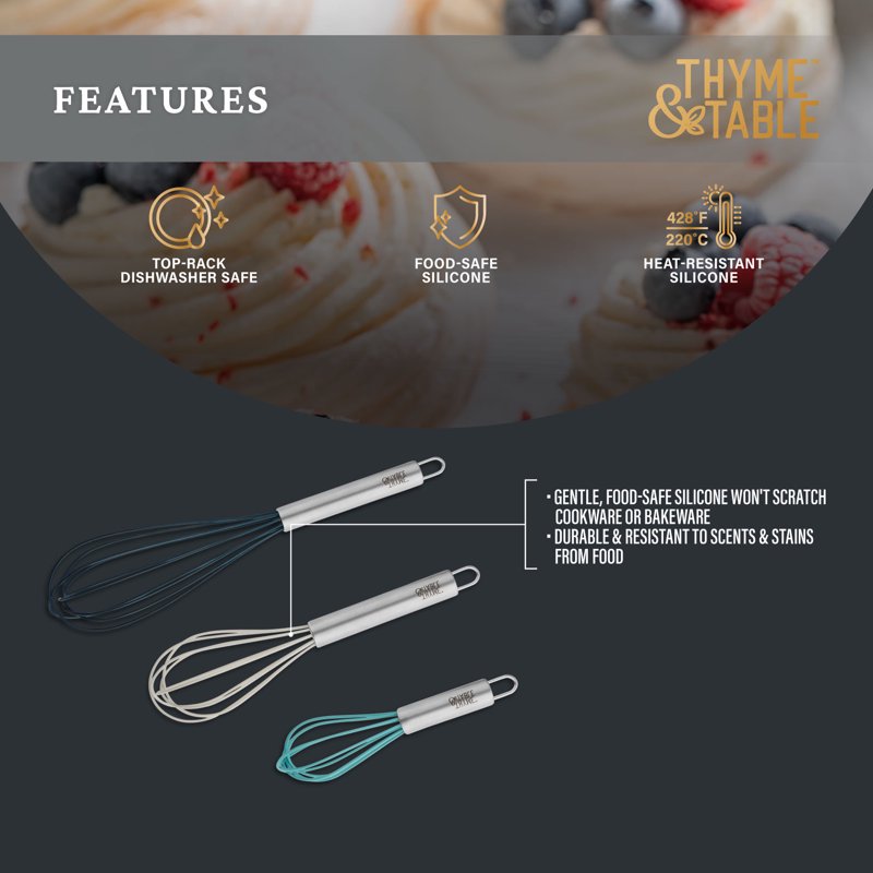 Silicone Whisk Set - 3-Piece Multi Size Kitchen Tools