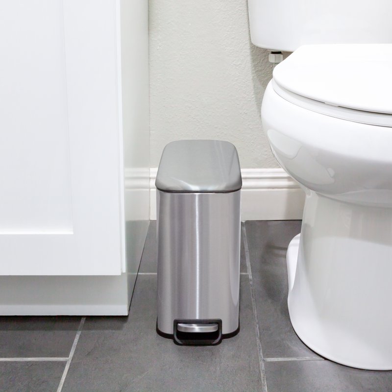 Stainless Steel Bathroom Trash Can Combo - 1.3 Gallon, Silver, Pack of 2