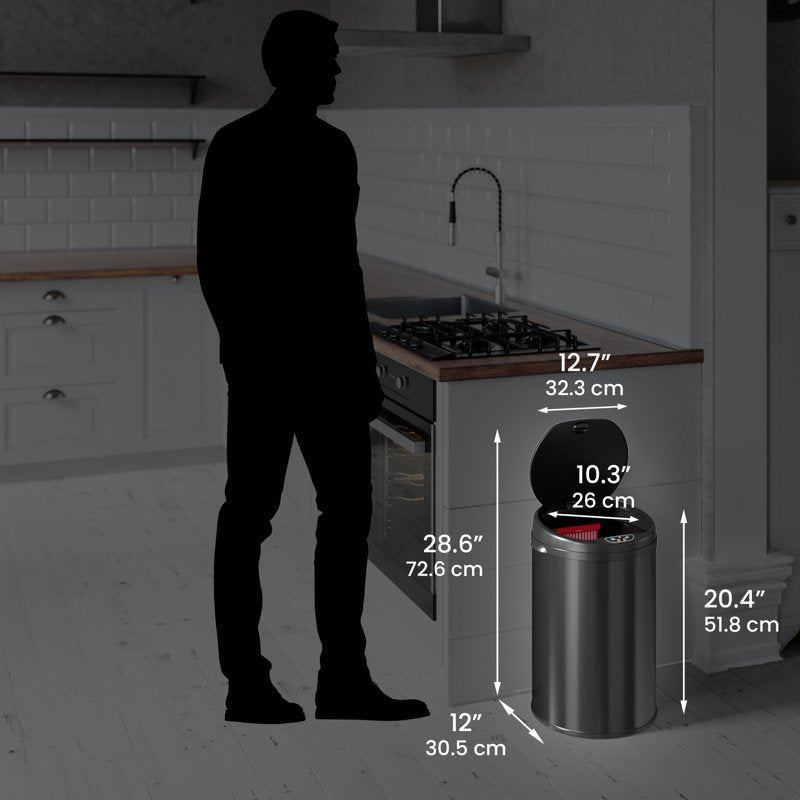 8 Gallon Touchless Sensor Trash Can - Matte Black Stainless Steel