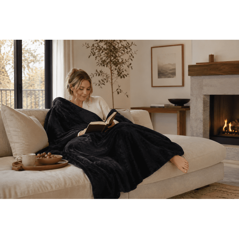 Twin Black Plush Bed Blanket - Super Soft Reversible 66x90 Inches