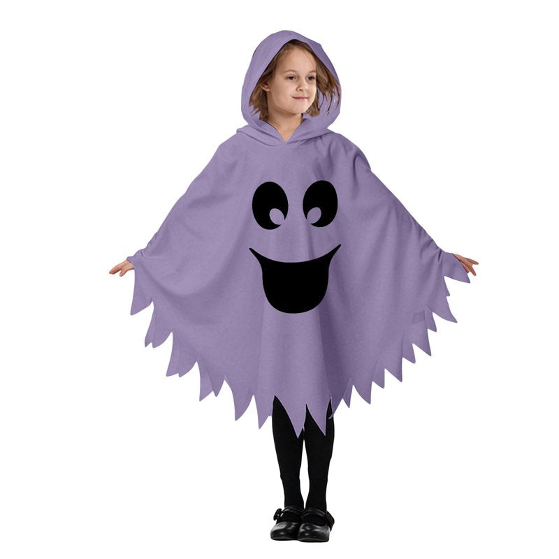 Kids Halloween Ghostface Costume Cape with Hood - Unisex Dress Up Clothes for 7-9 Years, Purple