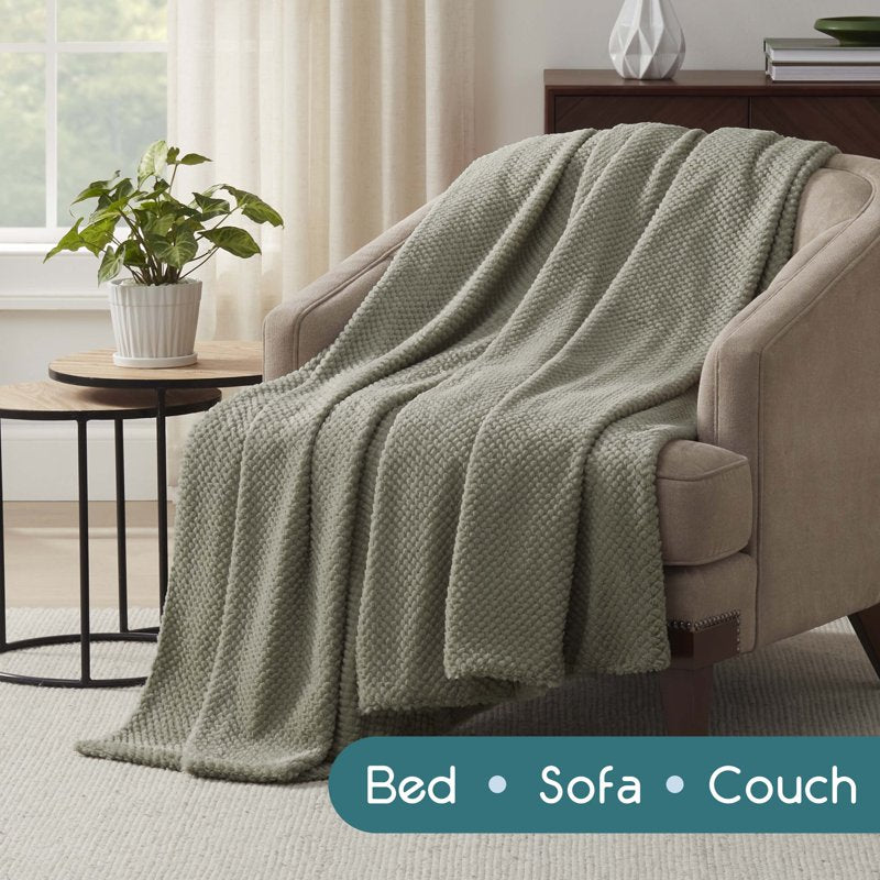 Twin Plush Texture Blanket - Ultra Soft All-Season Throw - Sage - Vellux
