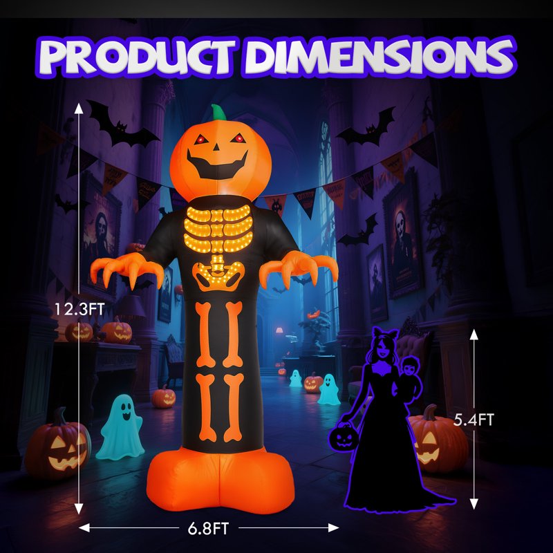 12FT Halloween Inflatable Pumpkin Man Outdoor Decor with LED Lights