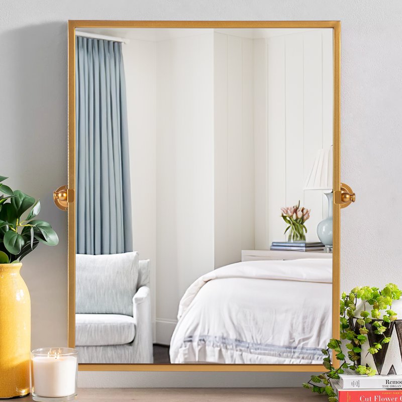 Small Gold Arched Wall Mirror 38x26 Inches - Right Angle, Iron Frame