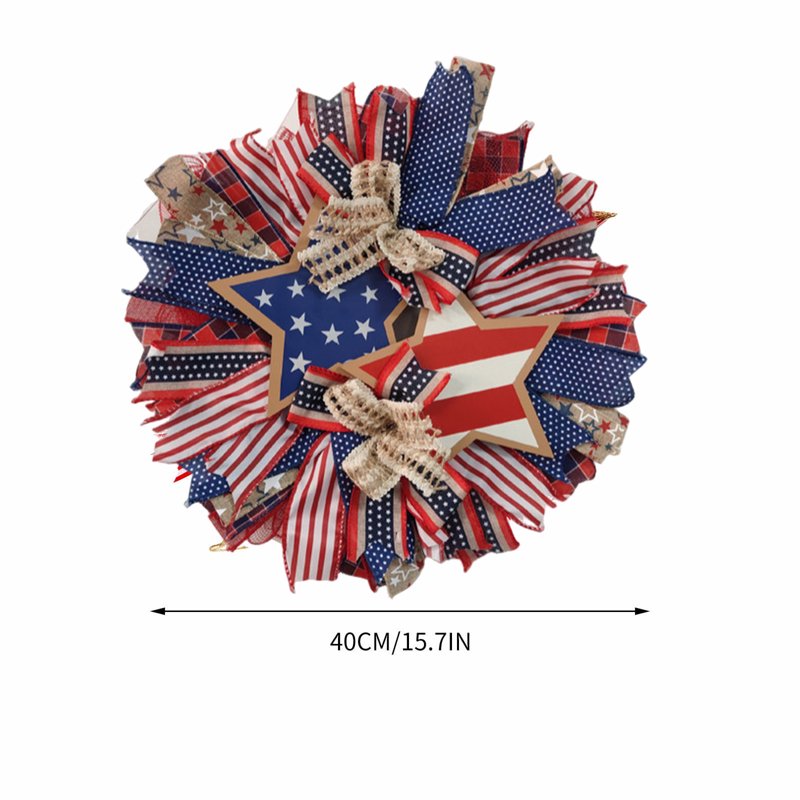 Patriotic 4th of July Wreath for Front Door - Red White Blue Flower Wreath - Variation H