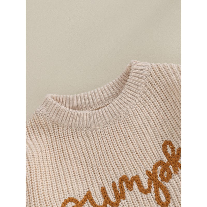 Toddler Girl Boy Halloween Knit Sweater - Style 2, 6-9 Months, Long Sleeve Letter Embroidery Pullover