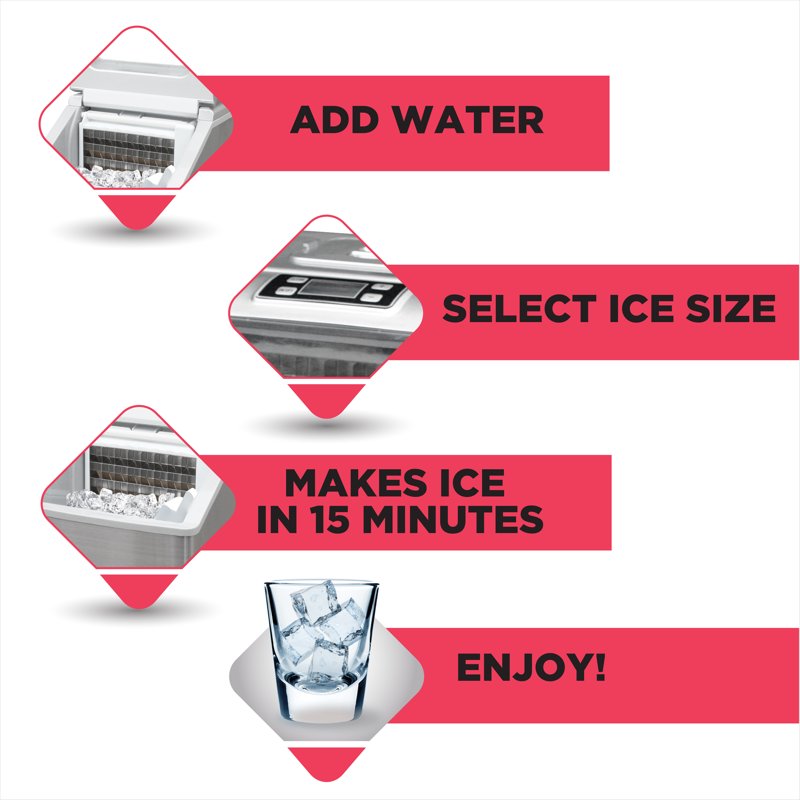 40 lbs. Stainless Steel Countertop Ice Maker - Clear Square Ice