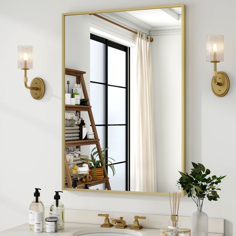 Rectangular Bathroom Wall Mirror 38x26 in Gold - Decorative Vanity Mirror