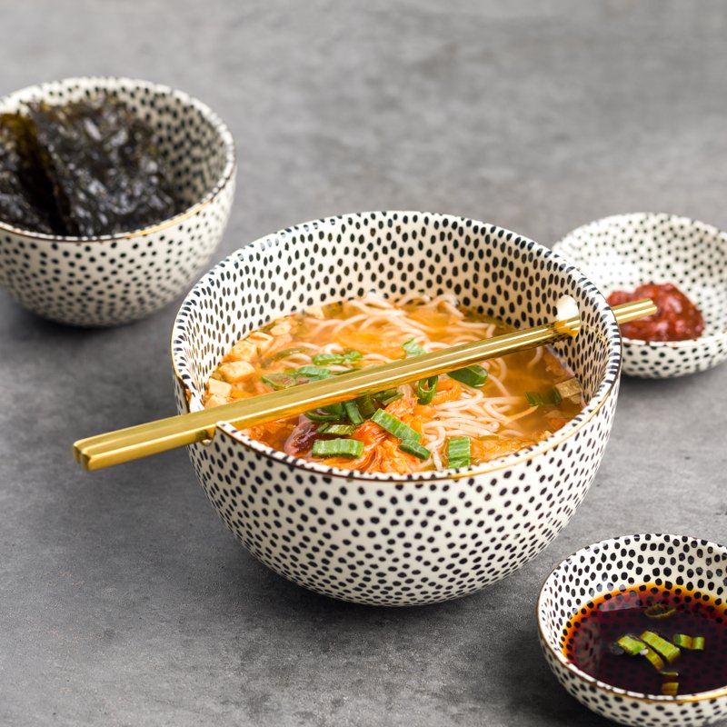 Stoneware Ramen Noodle Bowl - 2 Pack, Dot Design