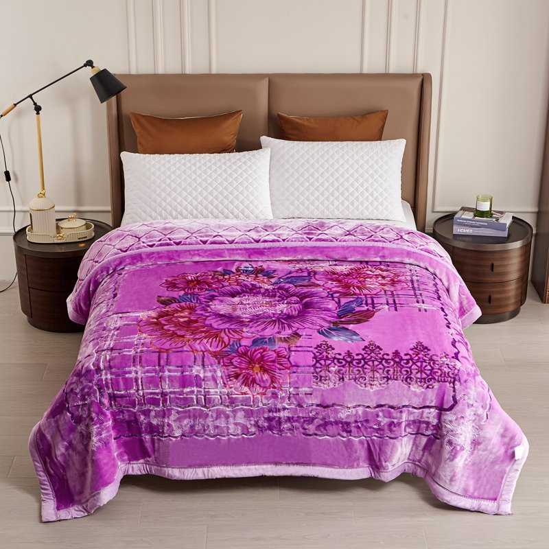 King Size Purple Mink Fleece Blanket 10.5lbs Heavy Warm Bedspread 87x94