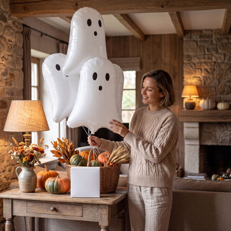 Halloween Ghost Balloons Set of 50 - White Latex Party Decorations for Spooky Celebrations