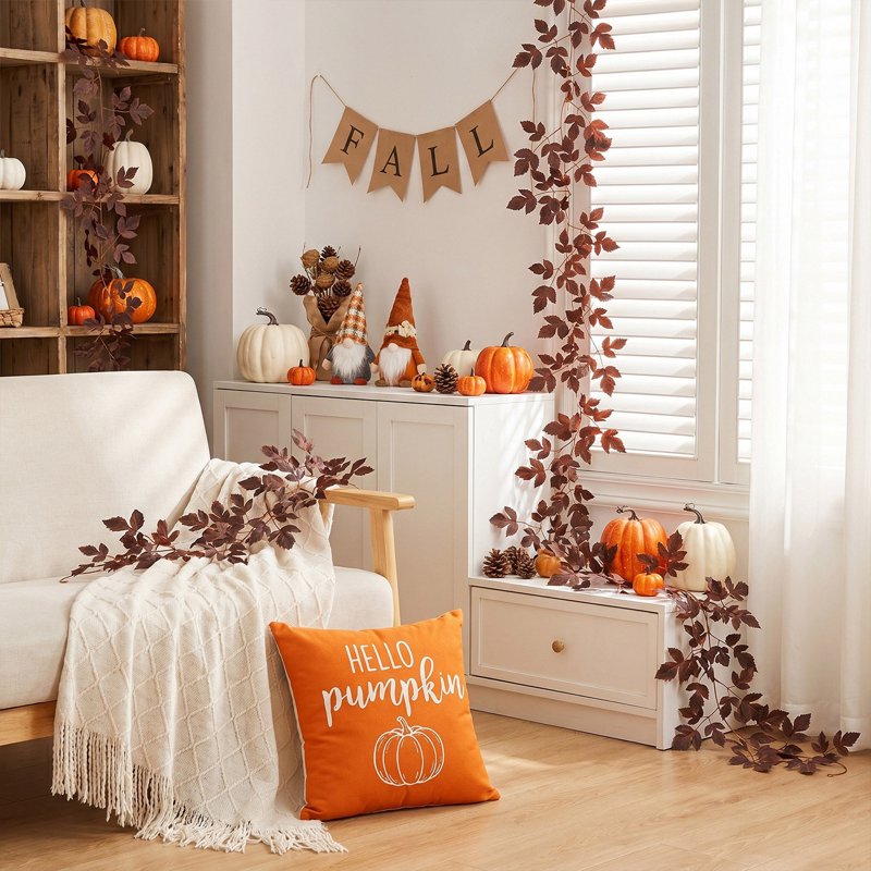 Fall Leaf Garland with Flexible Wire Stems - Red A Autumn Foliage Decor
