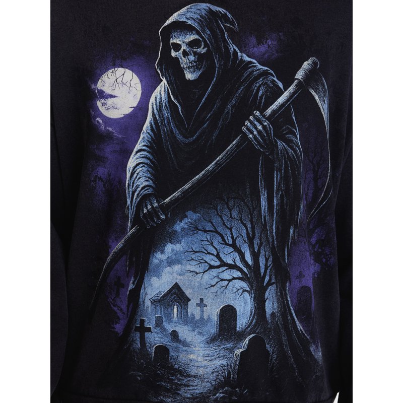 Men's Halloween Grim Reaper Graphic Long Sleeve Sweatshirt - Black Soot LT