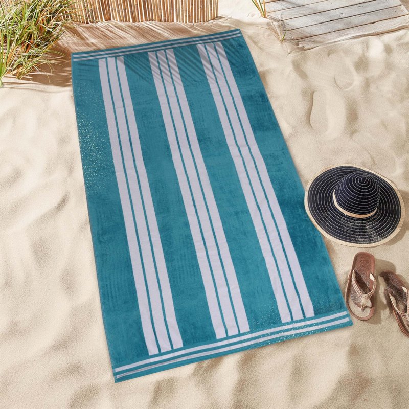 Oversized Cotton Striped Beach Towel Set of 4 - Turquoise, 34 x 64 inches - Beach & Pool Towels - Variation of Beach Towel 4-Pack