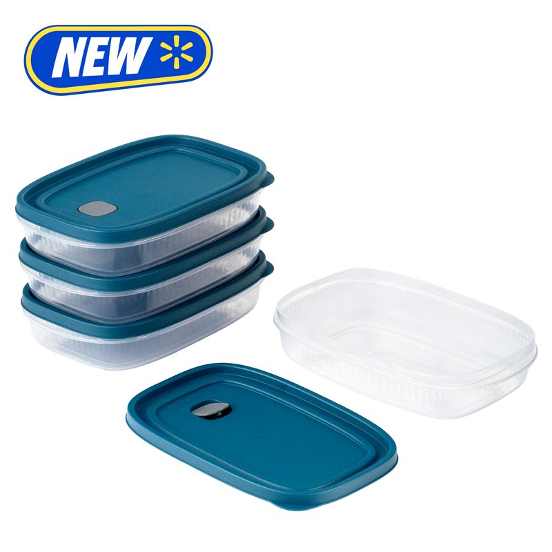 Reusable Food Storage Containers 4-Pack - 5.2 Cups, Medium Rectangle