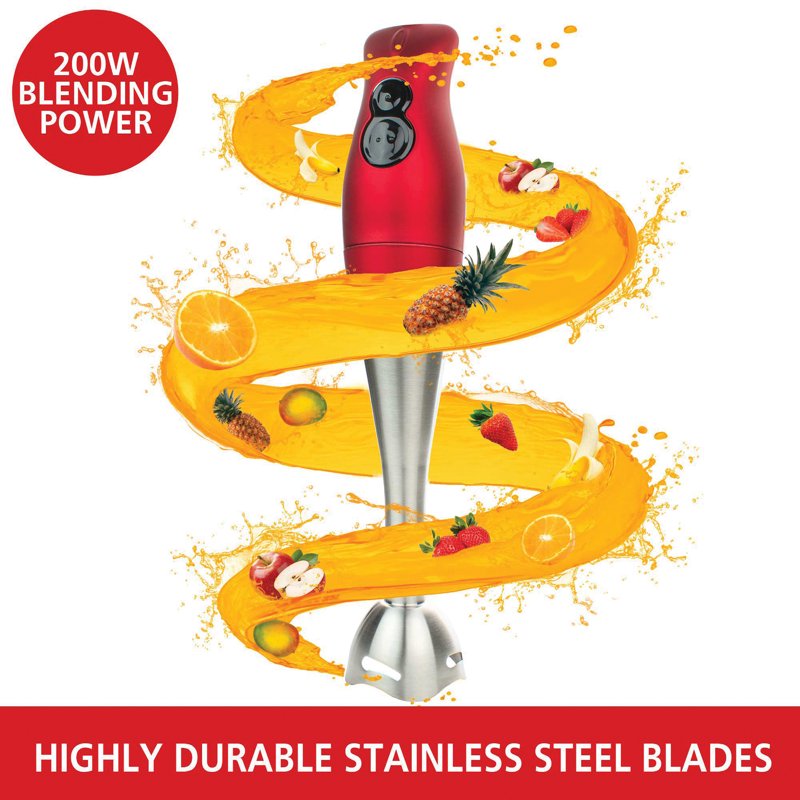 2-Speed Corded Hand Blender - Red, 200 Watts, Easy Clean