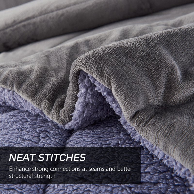 Queen Sherpa Fleece Bed Blanket 3-Piece Set - Thick Warm Grey