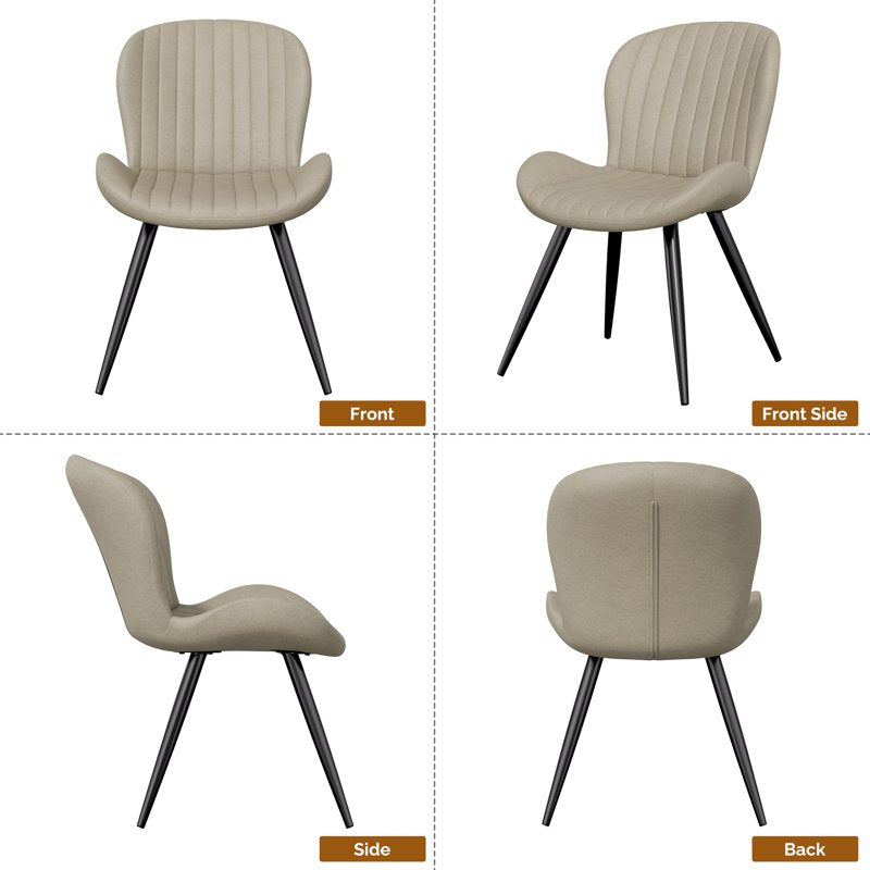 Upholstered Dining Chairs Set of 2 - Beige with Metal Legs