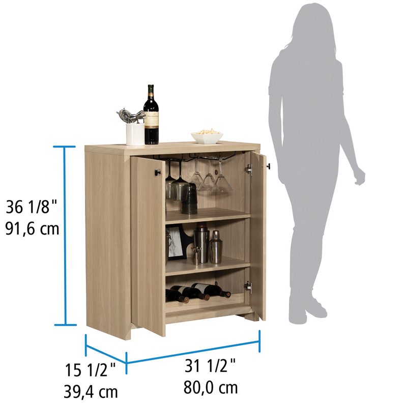 Westley Bar Cabinet - Spring Pine Finish with Wine Storage