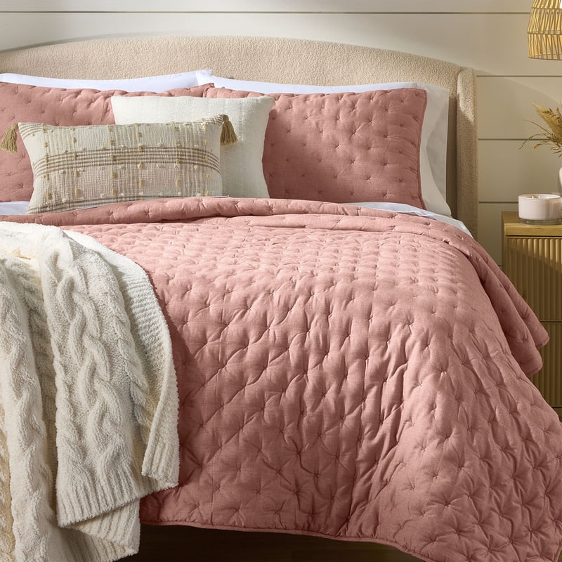King Cotton Quilt Rose Chambray Bedding 104x92 All-Season Soft & Breathable