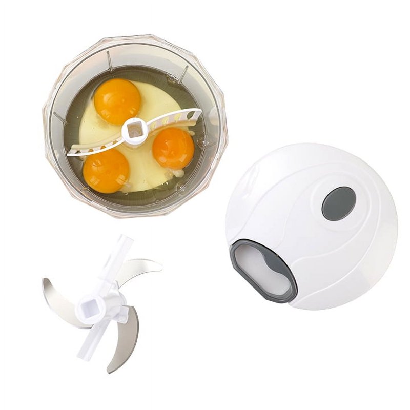 Quick Pull Chopper - 1qt, BPA-Free, Stainless Steel Blades, White & Grey