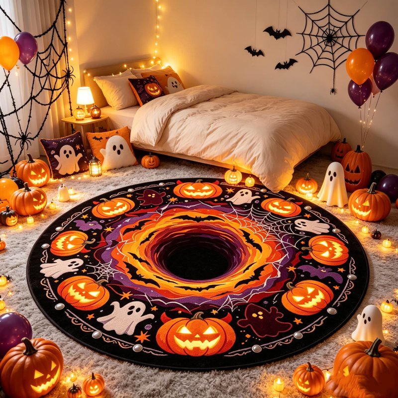 Halloween Round 3D Optical Illusion Rug - Skidproof Absorbent Mat 23.62x23.62in - New Launch